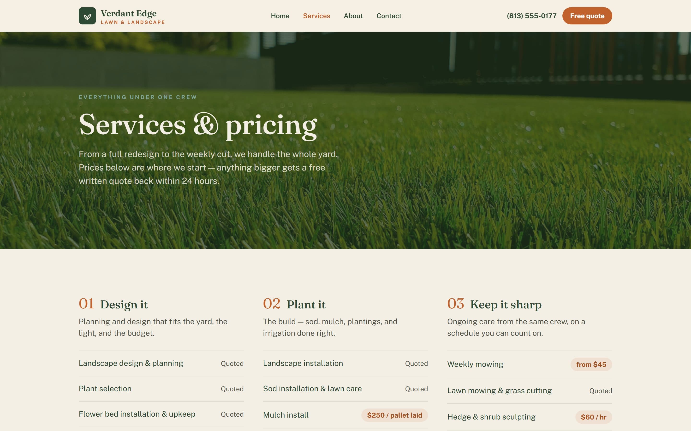 Generated website for Verdant Edge Lawn & Landscape