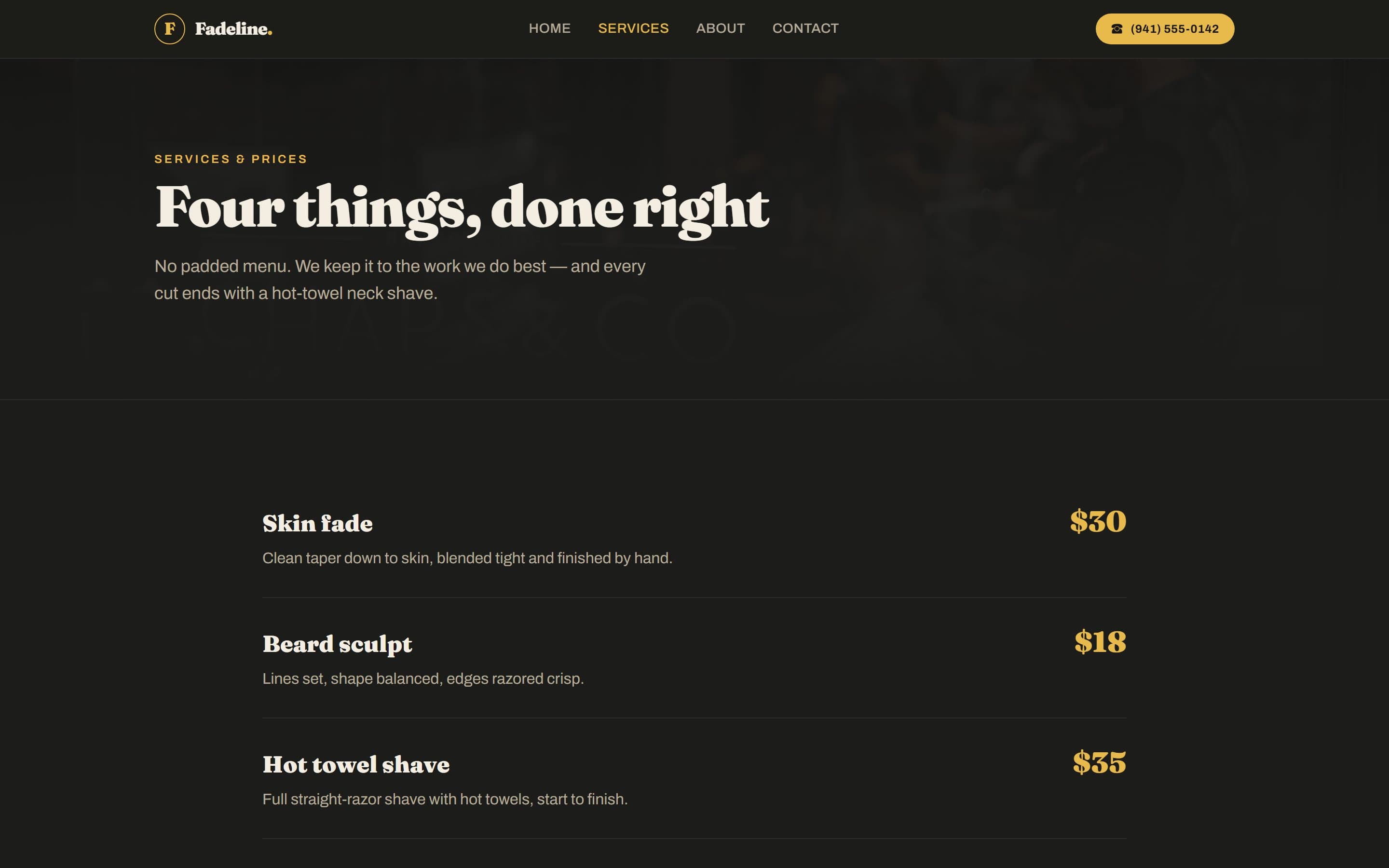 Generated website for Fadeline Barber Co.
